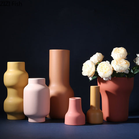 Nordic Ceramic Vase Solid Color Vases for Flowers Minimalist Abstract Art Crafts Desk Decoration Flower Arrangement Ornaments
