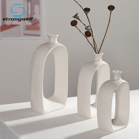 Strongwell Nordic Irregular Ceramic Vase White Porcelain Dry Flower Vase Minimalist Room Decor Desktop Crafts Home Decoration