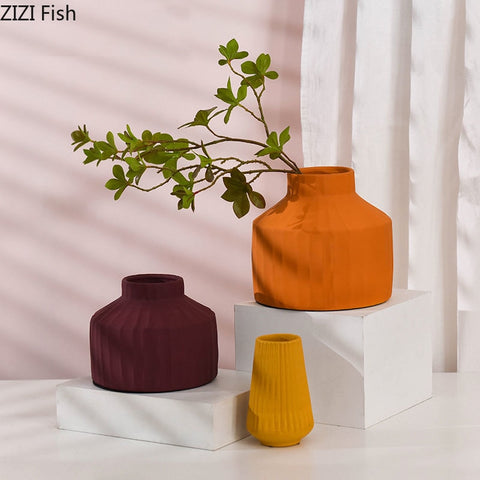 Nordic Vases for Flowers Ceramics Vase Minimalist Abstract Solid Color Flowerpot Floral Arrangement Home Decoration Accessories
