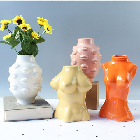 Ceramics Body Art Design Flower Vase Female Sculpture Vases Creative Hobby Vase Planting Machine Home decoration Accessories